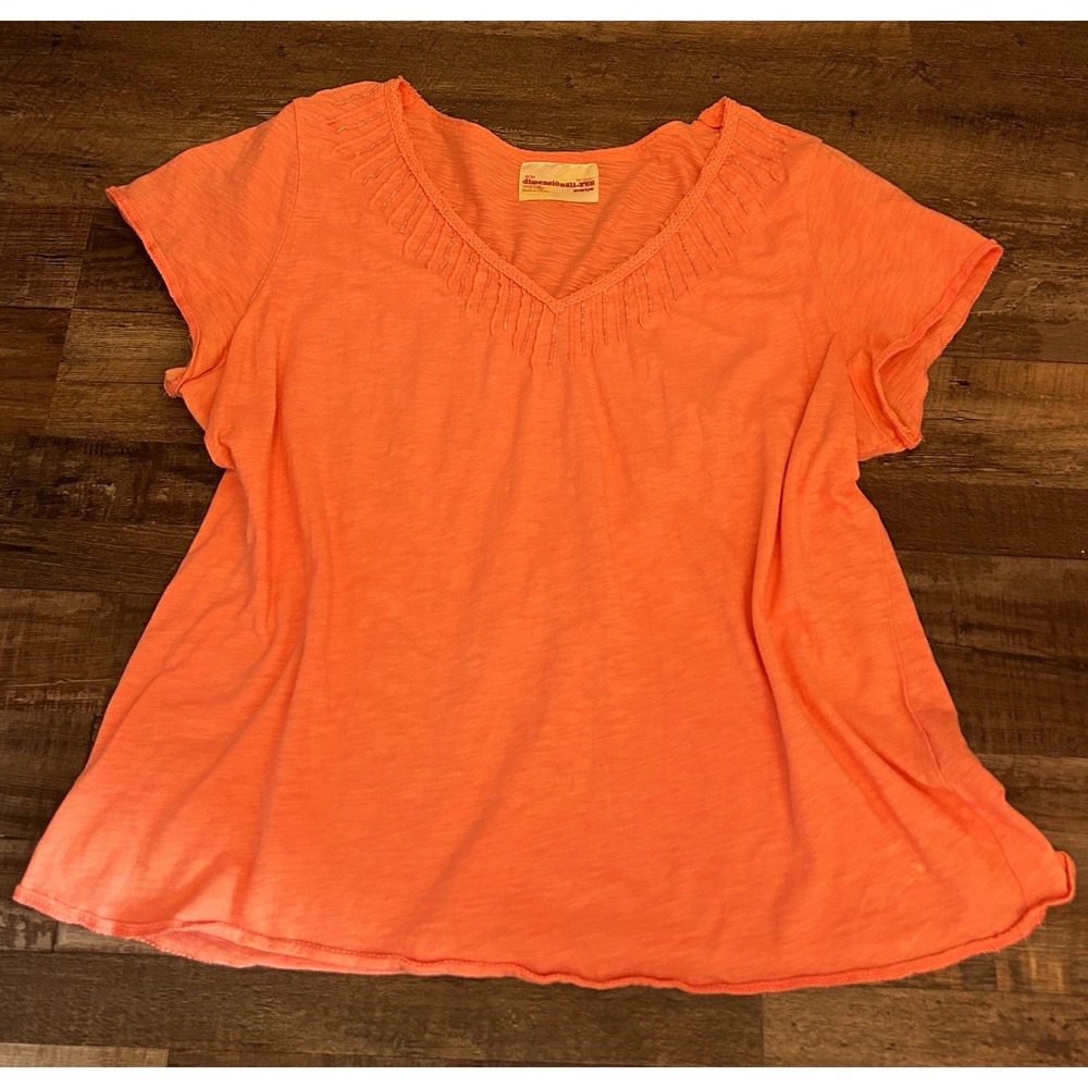 Women's 100% Cotton 2XL dimensionali-TEE Peachy Pink Solid Cotton Beaded V-Neck